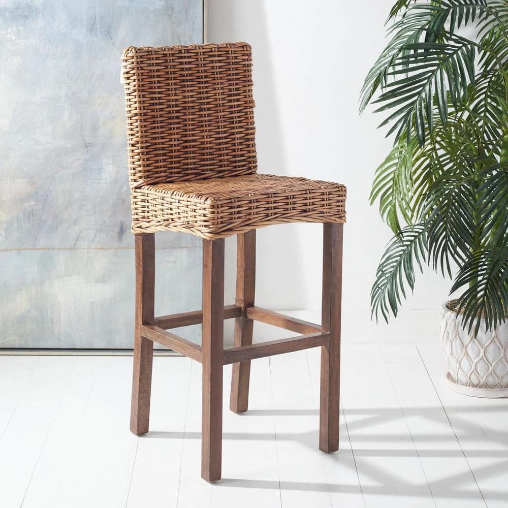 Tobie 43.31 in. Brown Bar Stool by SAFAVIEH 4 Tobie 43.31 in. Brown Bar Stool by SAFAVIEH - Image 2