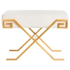 Luna Off-White/Gold Upholstered Entryway Bench by SAFAVIEH