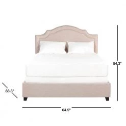 Theron Off-White Queen Upholstered Bed by SAFAVIEH -Safavieh Sales Store light beige silver nailheads safavieh panel beds fox6211b q 40 1000