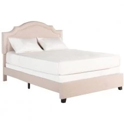 Theron Off-White Queen Upholstered Bed by SAFAVIEH -Safavieh Sales Store light beige silver nailheads safavieh panel beds fox6211b q c3 1000