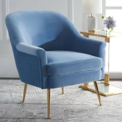 Rodrik Light Blue Upholstered Accent Chairs by SAFAVIEH -Safavieh Sales Store light blue safavieh accent chairs ach4005c e1 1000