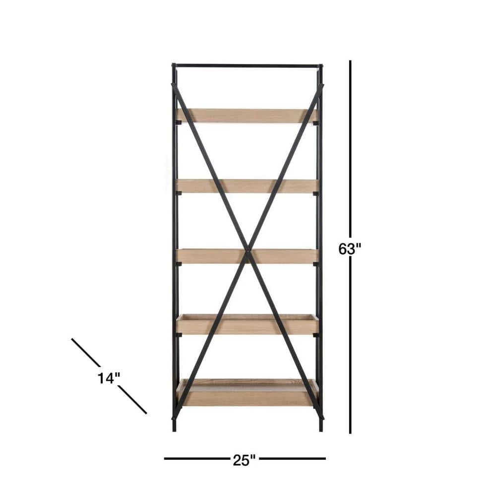 Joel 63 in. Brown/Black Metal 5-shelf Bookcase by SAFAVIEH 5 Joel 63 in. Brown/Black Metal 5-shelf Bookcase by SAFAVIEH - Image 3
