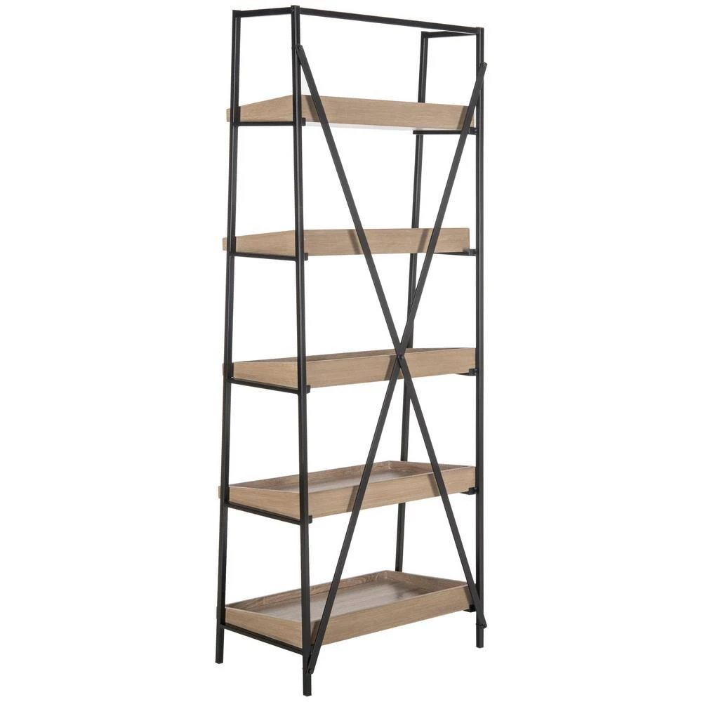 Joel 63 in. Brown/Black Metal 5-shelf Bookcase by SAFAVIEH 9 Joel 63 in. Brown/Black Metal 5-shelf Bookcase by SAFAVIEH - Image 7
