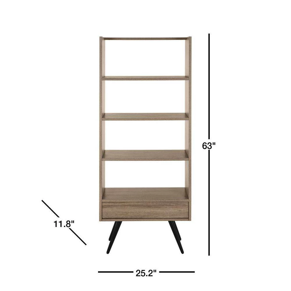 Terrence 63 in. Brown/Black Wood 4-shelf Bookcase by SAFAVIEH 5 Terrence 63 in. Brown/Black Wood 4-shelf Bookcase by SAFAVIEH - Image 3