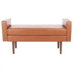 Henri Light Brown/Walnut 25 in. H x 49 in. W x 18 in. D Upholstered Bench by SAFAVIEH