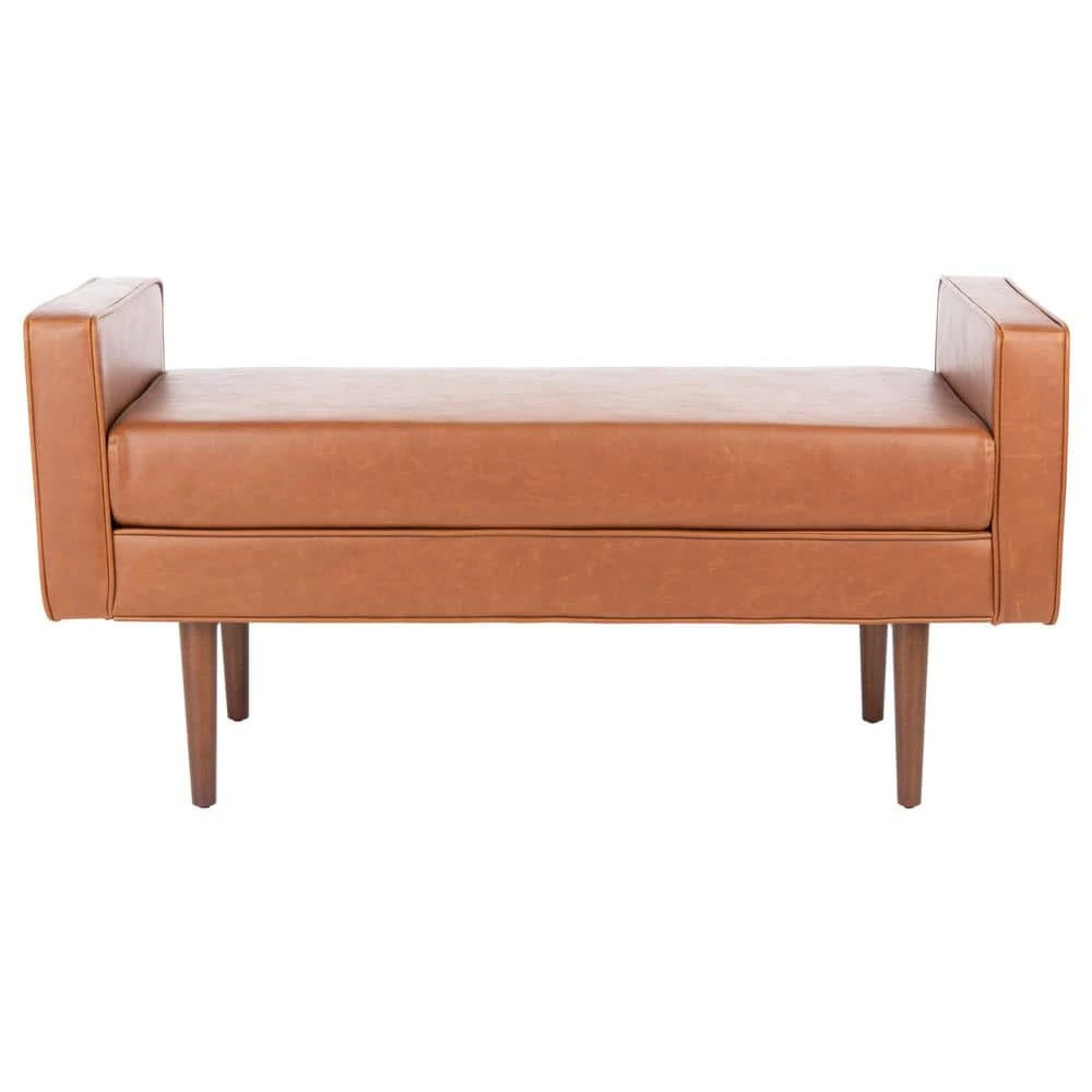 Henri Light Brown/Walnut 25 in. H x 49 in. W x 18 in. D Upholstered Bench by SAFAVIEH 3 Henri Light Brown/Walnut 25 in. H x 49 in. W x 18 in. D Upholstered Bench by SAFAVIEH