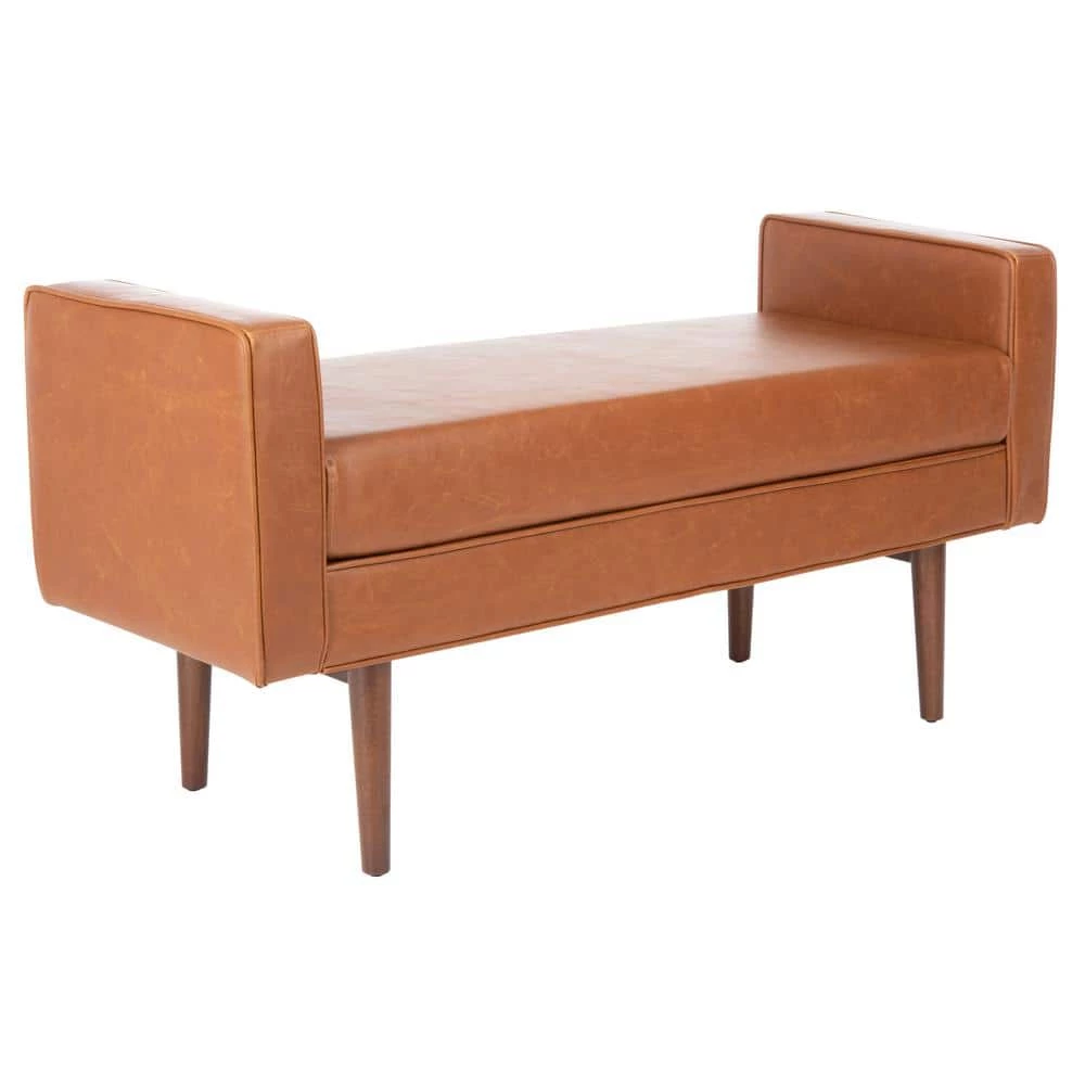 Henri Light Brown/Walnut 25 in. H x 49 in. W x 18 in. D Upholstered Bench by SAFAVIEH 4 Henri Light Brown/Walnut 25 in. H x 49 in. W x 18 in. D Upholstered Bench by SAFAVIEH - Image 2