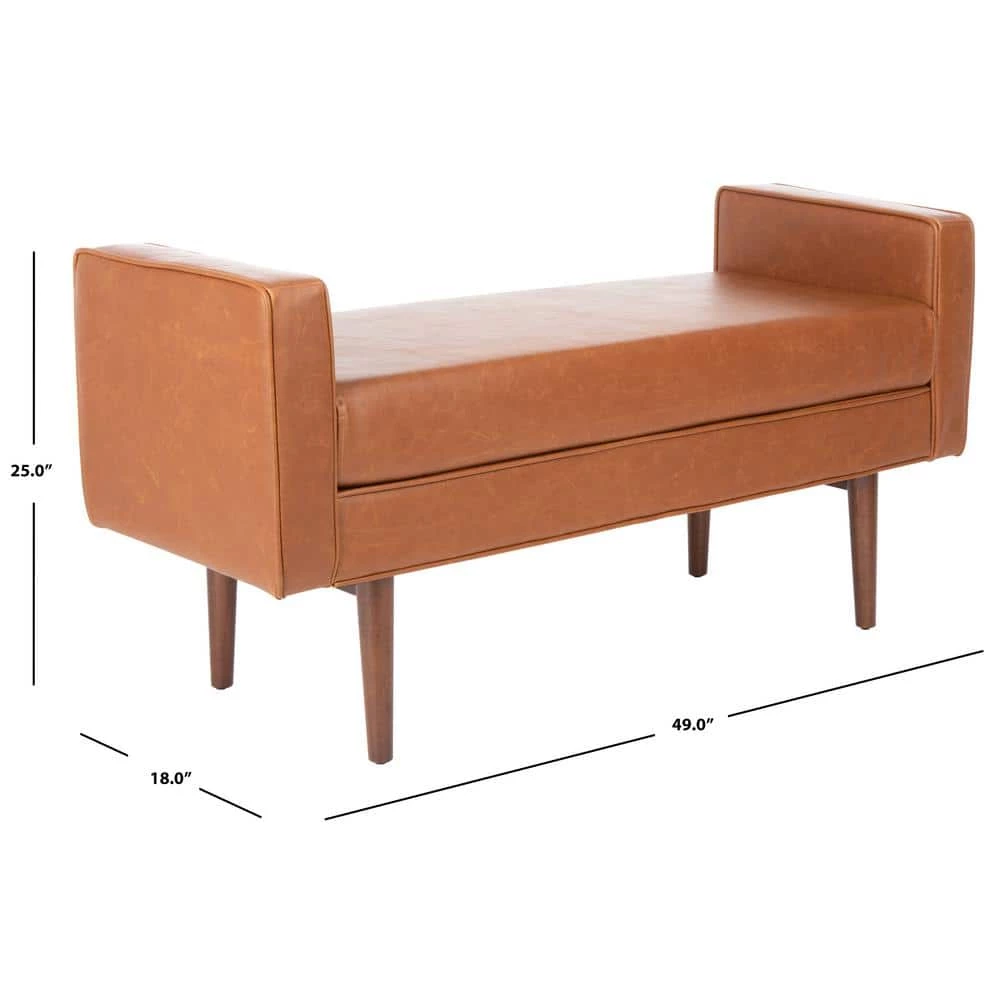 Henri Light Brown/Walnut 25 in. H x 49 in. W x 18 in. D Upholstered Bench by SAFAVIEH 9 Henri Light Brown/Walnut 25 in. H x 49 in. W x 18 in. D Upholstered Bench by SAFAVIEH - Image 7