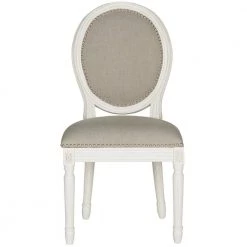 Holloway Light Gray/Cream 19 in. H French Brasserie Linen Oval Side Chair with Silver Nail Heads by SAFAVIEH -Safavieh Sales Store light gray cream safavieh dining chairs fox6228d set2 31 1000