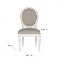 Holloway Light Gray/Cream 19 in. H French Brasserie Linen Oval Side Chair with Silver Nail Heads by SAFAVIEH -Safavieh Sales Store light gray cream safavieh dining chairs fox6228d set2 40 1000