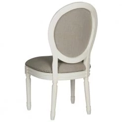 Holloway Light Gray/Cream 19 in. H French Brasserie Linen Oval Side Chair with Silver Nail Heads by SAFAVIEH -Safavieh Sales Store light gray cream safavieh dining chairs fox6228d set2 44 1000