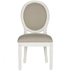 Holloway Light Gray/Cream 19 in. H French Brasserie Linen Oval Side Chair with Silver Nail Heads by SAFAVIEH -Safavieh Sales Store light gray cream safavieh dining chairs fox6228d set2 4f 1000
