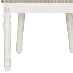 Holloway Light Gray/Cream 19 in. H French Brasserie Linen Oval Side Chair with Silver Nail Heads by SAFAVIEH -Safavieh Sales Store light gray cream safavieh dining chairs fox6228d set2 fa 1000