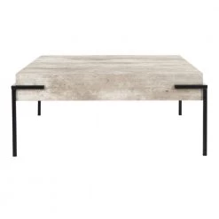 Eli 31.5 in. Light Gray Faux Concrete/Black Square Wood Coffee Table by SAFAVIEH