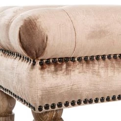 Barney Brown/Gold Upholstered Entryway Bench by SAFAVIEH -Safavieh Sales Store mink brown safavieh bedroom benches mcr4649e 4f 1000