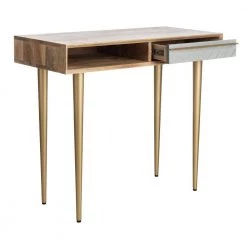 Leni 34.6 in. 1-Drawer Brown/Gray Writing Desk by SAFAVIEH -Safavieh Sales Store natural gray concrete brass legs safavieh writing desks dsk9003a c3 1000
