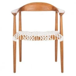 Juneau Light Brown Wood/White Leather Arm Chair by SAFAVIEH