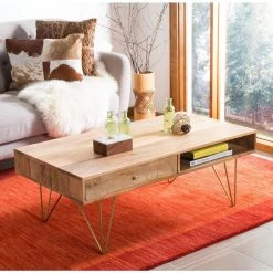 Marigold 43 in. Beige Wood Coffee Table with Drawers by SAFAVIEH 21 Marigold 43 in. Beige Wood Coffee Table with Drawers by SAFAVIEH -Safavieh Sales Store natural safavieh coffee tables cof9000a 31 1000