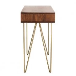 Raveena 34.6 in. Brown/Gold Wood 1-Drawer Writing Desk by SAFAVIEH -Safavieh Sales Store natural safavieh writing desks dsk9002a c3 1000