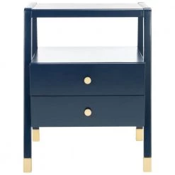Cove 19 in. Navy/Gold Rectangle Wood Storage End Table by SAFAVIEH