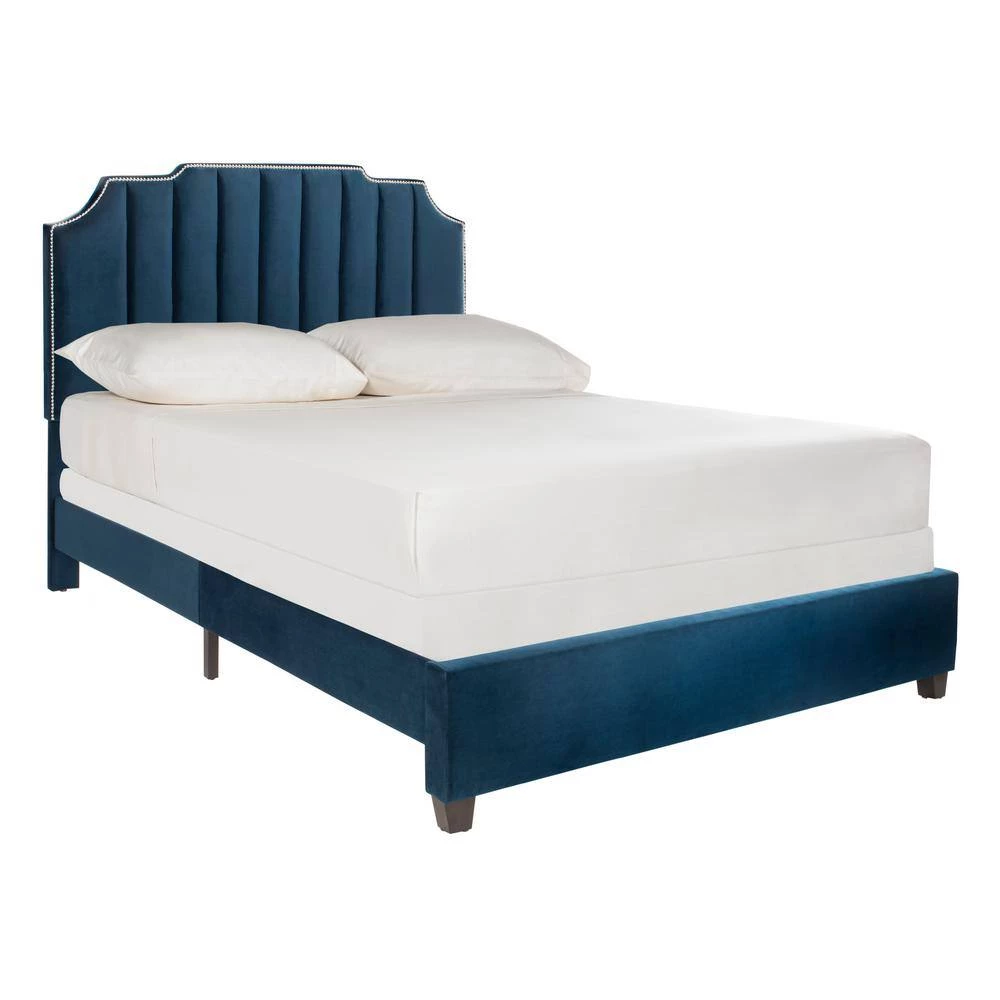 Streep Blue Full Upholstered Bed by SAFAVIEH 9 Streep Blue Full Upholstered Bed by SAFAVIEH - Image 7