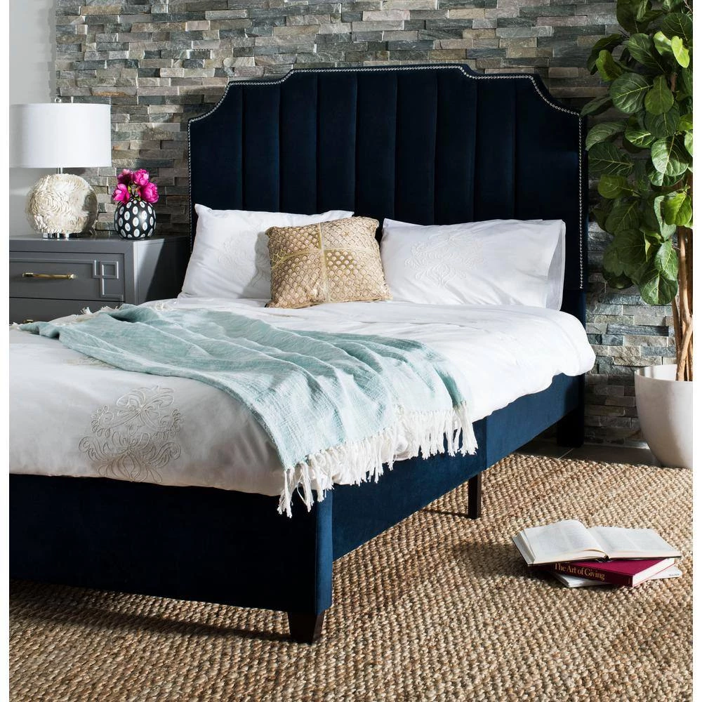 Streep Blue Full Upholstered Bed by SAFAVIEH 4 Streep Blue Full Upholstered Bed by SAFAVIEH - Image 2