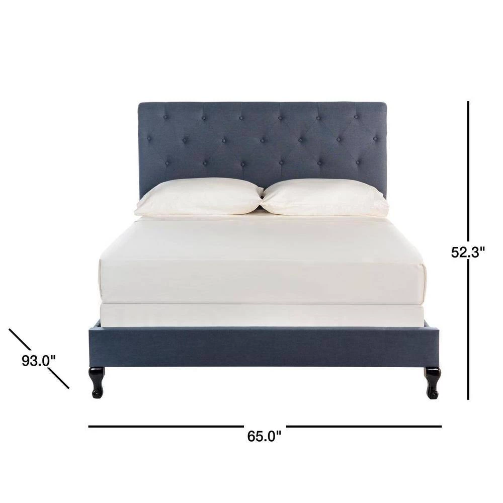Hathaway Navy Queen Upholstered Bed by SAFAVIEH 5 Hathaway Navy Queen Upholstered Bed by SAFAVIEH - Image 3
