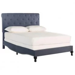 Hathaway Navy Queen Upholstered Bed by SAFAVIEH