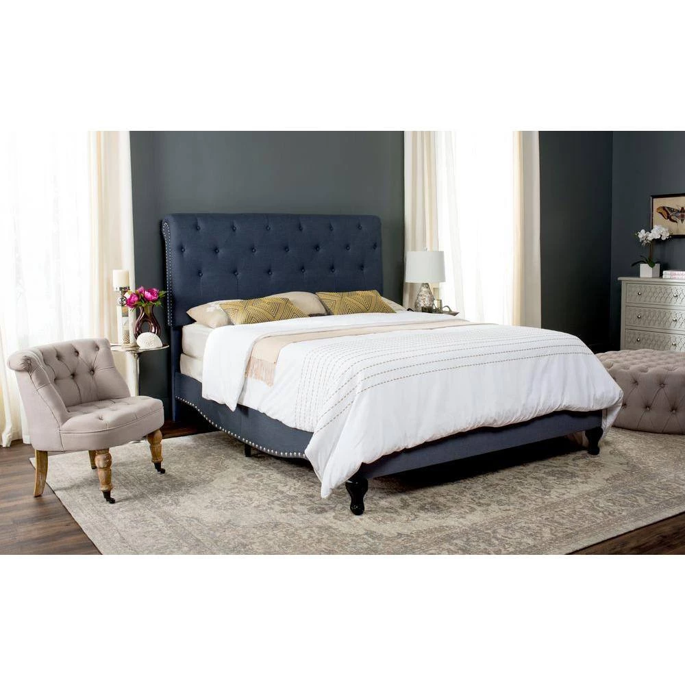 Hathaway Navy Queen Upholstered Bed by SAFAVIEH 4 Hathaway Navy Queen Upholstered Bed by SAFAVIEH - Image 2