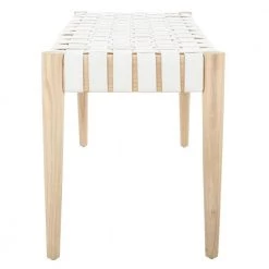 Amalia 47 in. Off-White/Brown Faux Leather Entryway Bench by SAFAVIEH -Safavieh Sales Store off white leather light oak safavieh dining benches bch1001b 4f 1000