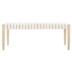 Amalia 47 in. Off-White/Brown Faux Leather Entryway Bench by SAFAVIEH