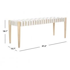 Amalia 47 in. Off-White/Brown Faux Leather Entryway Bench by SAFAVIEH -Safavieh Sales Store off white leather light oak safavieh dining benches bch1001b 76 1000
