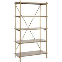 Rigby 72 in. Brown/Gold Metal 5-shelf Bookcase by SAFAVIEH 10 Rigby 72 in. Brown/Gold Metal 5-shelf Bookcase by SAFAVIEH -Safavieh Sales Store rustic oak gold safavieh bookcases bookshelves etg6206a c3 1000