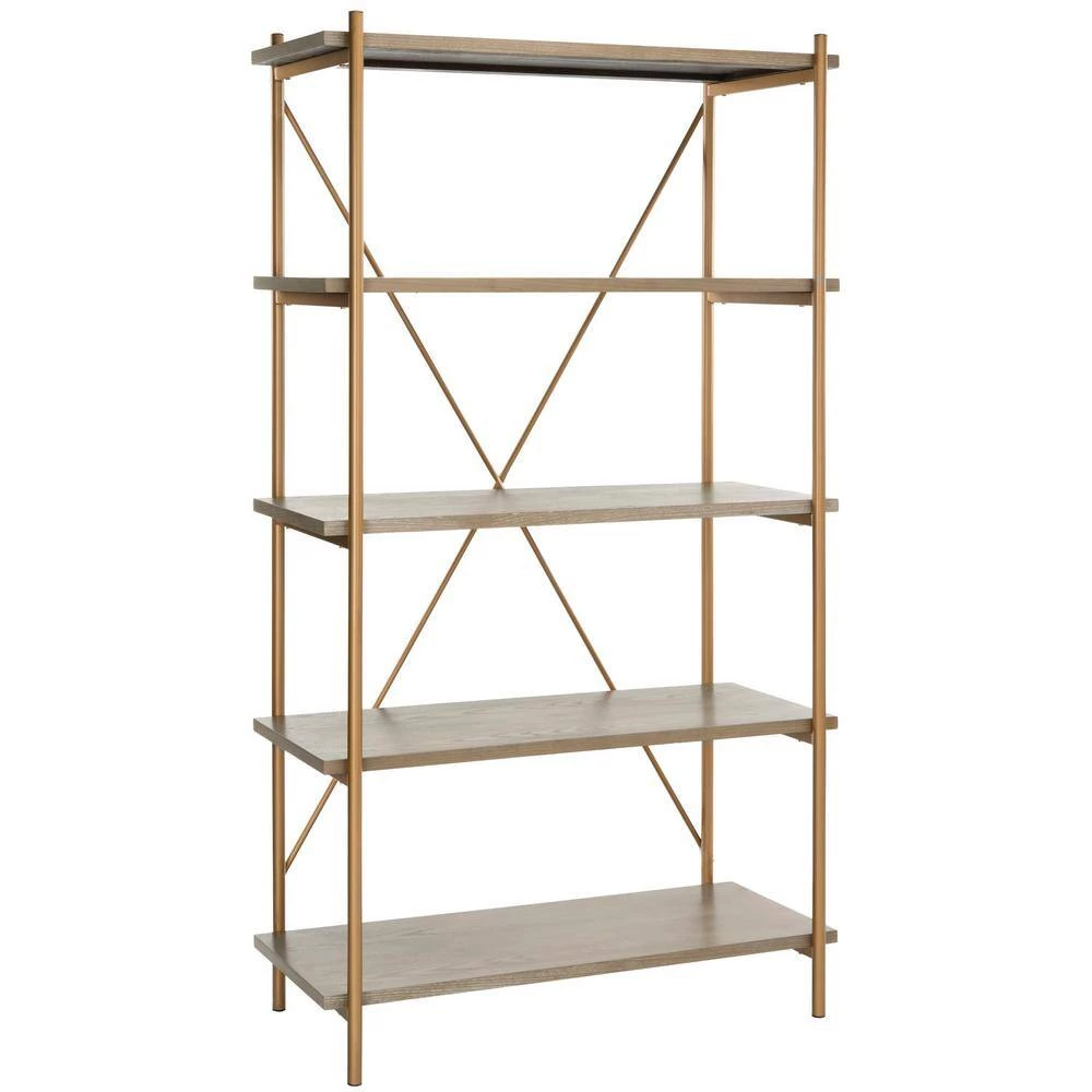 Rigby 72 in. Brown/Gold Metal 5-shelf Bookcase by SAFAVIEH 5 Rigby 72 in. Brown/Gold Metal 5-shelf Bookcase by SAFAVIEH - Image 3