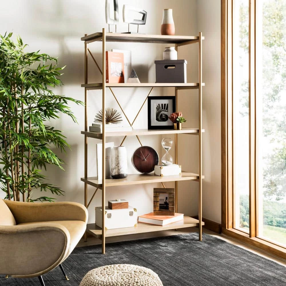 Rigby 72 in. Brown/Gold Metal 5-shelf Bookcase by SAFAVIEH 4 Rigby 72 in. Brown/Gold Metal 5-shelf Bookcase by SAFAVIEH - Image 2