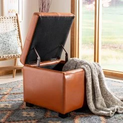 Madison Orange Storage Ottoman by SAFAVIEH -Safavieh Sales Store saddle black safavieh ottomans hud8228c 31 1000
