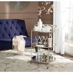 Dulcinea Silver Serving Cart by SAFAVIEH -Safavieh Sales Store silver mirror top safavieh bar carts fox2554a 31 1000