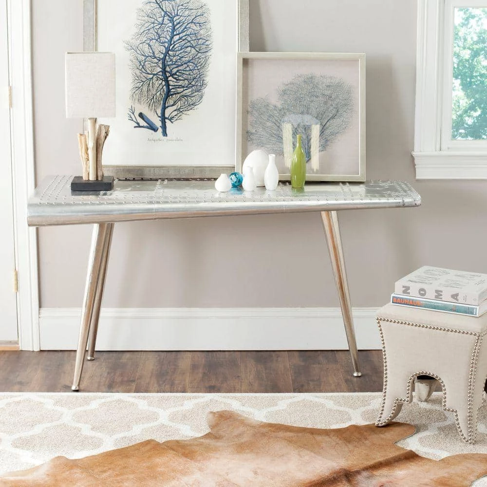 Aviator 55 in. Silver Rectangle Metal Console Table by SAFAVIEH 4 Aviator 55 in. Silver Rectangle Metal Console Table by SAFAVIEH - Image 2