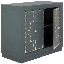 Azuli 2-Door Green/Gold Nightstand Chest by SAFAVIEH -Safavieh Sales Store steel teal gold safavieh accent cabinets chs6406c 1f 1000