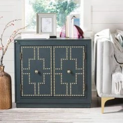 Azuli 2-Door Green/Gold Nightstand Chest by SAFAVIEH -Safavieh Sales Store steel teal gold safavieh accent cabinets chs6406c 31 1000