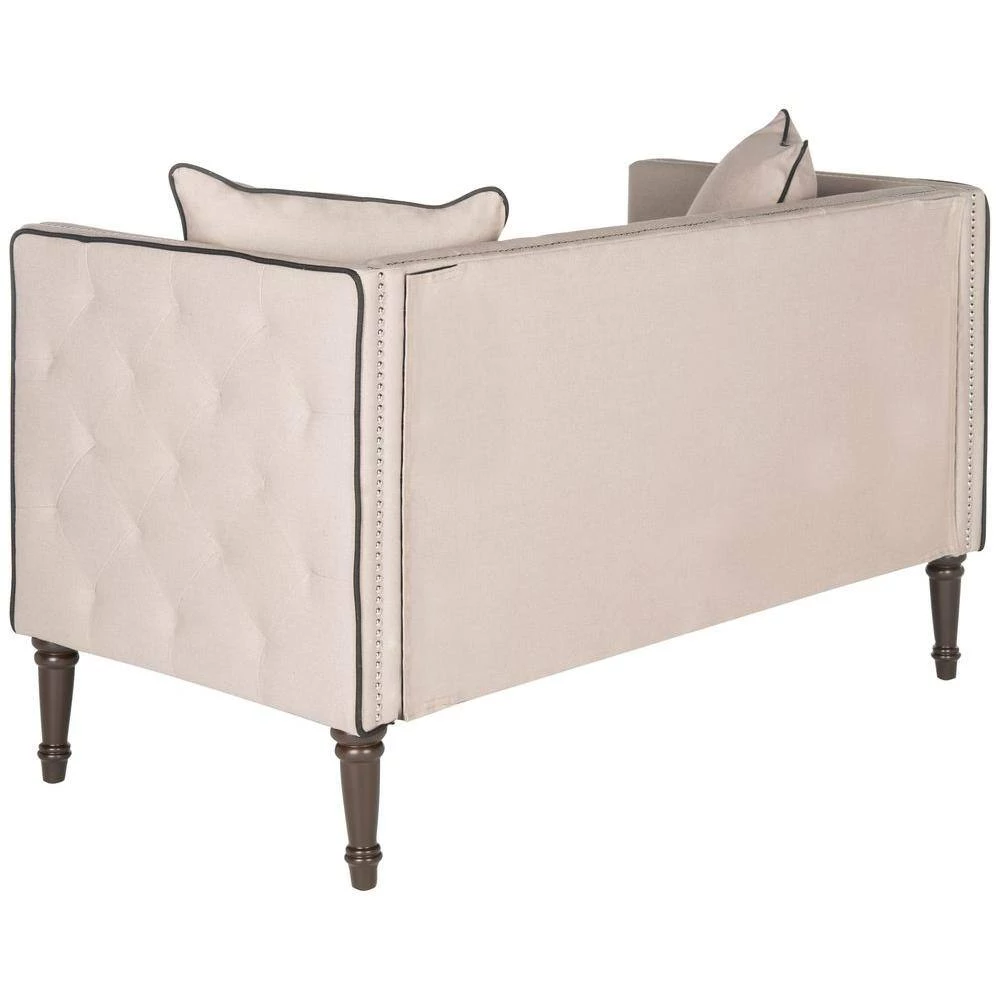 Sarah 53 in. Off-White/Black Loveseat with Wood Legs by SAFAVIEH 6 Sarah 53 in. Off-White/Black Loveseat with Wood Legs by SAFAVIEH - Image 4