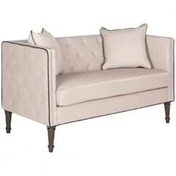 Sarah 53 in. Off-White/Black Loveseat with Wood Legs by SAFAVIEH 10 Sarah 53 in. Off-White/Black Loveseat with Wood Legs by SAFAVIEH -Safavieh Sales Store taupe black espresso safavieh loveseats fox6206e c3 1000