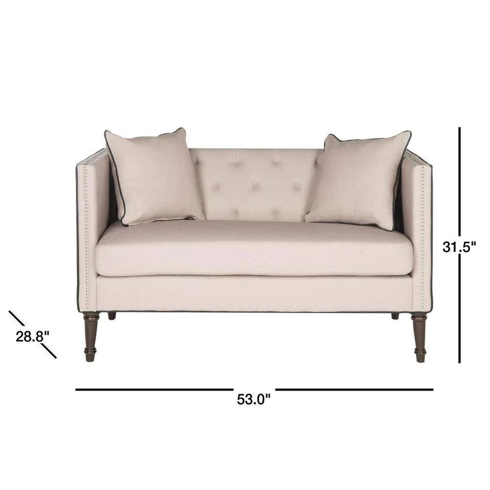 Sarah 53 in. Off-White/Black Loveseat with Wood Legs by SAFAVIEH 4 Sarah 53 in. Off-White/Black Loveseat with Wood Legs by SAFAVIEH - Image 2