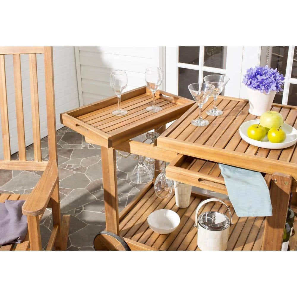 Orland Light Brown Serving Cart with Wine Glass Storage by SAFAVIEH 10 Orland Light Brown Serving Cart with Wine Glass Storage by SAFAVIEH - Image 8