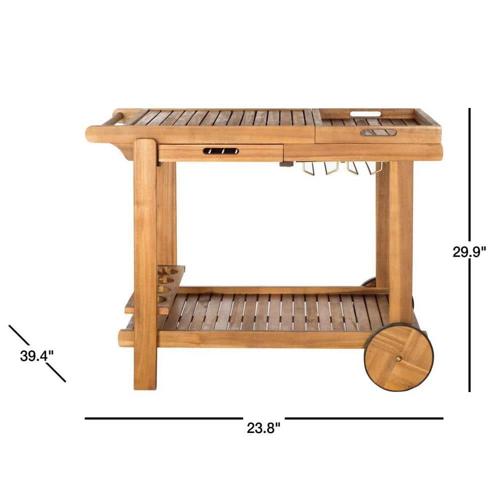 Orland Light Brown Serving Cart with Wine Glass Storage by SAFAVIEH 5 Orland Light Brown Serving Cart with Wine Glass Storage by SAFAVIEH - Image 3