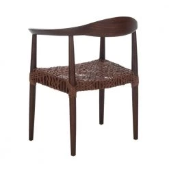 Juneau Brown Faux Leather Rattan Arm Chair by SAFAVIEH -Safavieh Sales Store walnut mahogany wood brown leather safavieh accent chairs ach1003c 1f 1000