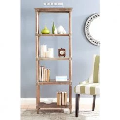 Odessa 66.9 in. Brown/Off-White Wood 4-shelf Bookcase by SAFAVIEH