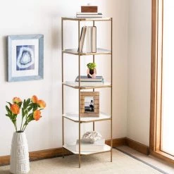 Sylvie 53 in. White/Gold Metal 5-shelf Bookcase by SAFAVIEH -Safavieh Sales Store white brass safavieh bookcases bookshelves etg3203a e1 1000