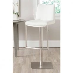 Ember 43.3 in. White/Silver Swivel Cushioned Bar Stool by SAFAVIEH -Safavieh Sales Store white chrome safavieh bar stools fox3009c 31 1000