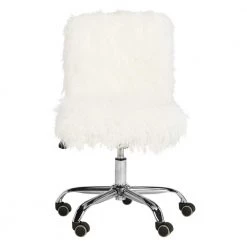 Whitney White/Chrome Faux Sheepskin Swivel Office Chair by SAFAVIEH